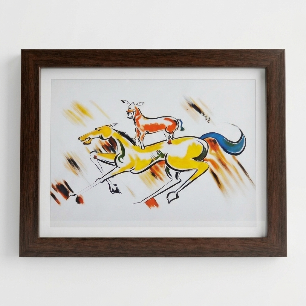 Majnu Bhai's Masterpiece | Donkey on Horse Framed Print | 300 GSM Highest quality Paper | High quality PVC Frame